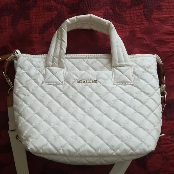 MZ Wallace Pearl Metallic Sutton Deluxe Small Quilted Nylon Crossbody Bag